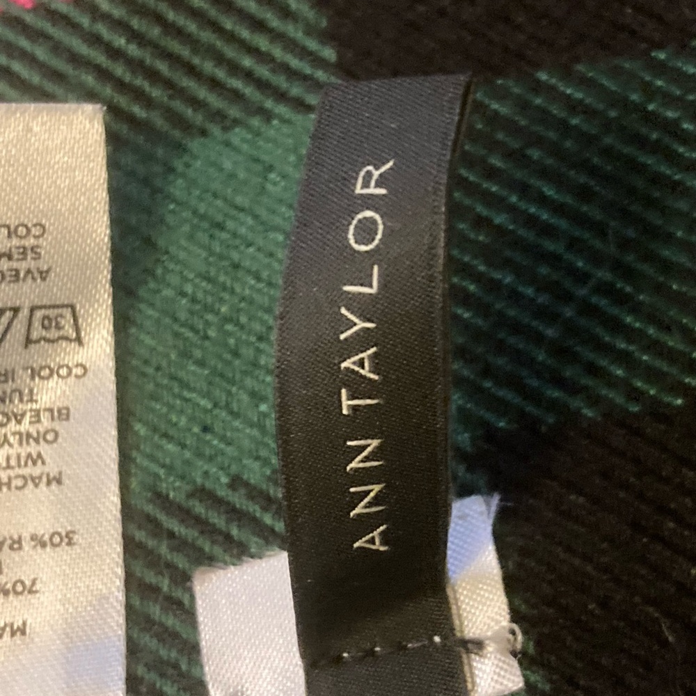 Ann Taylor Green and Black Checkered Scarf